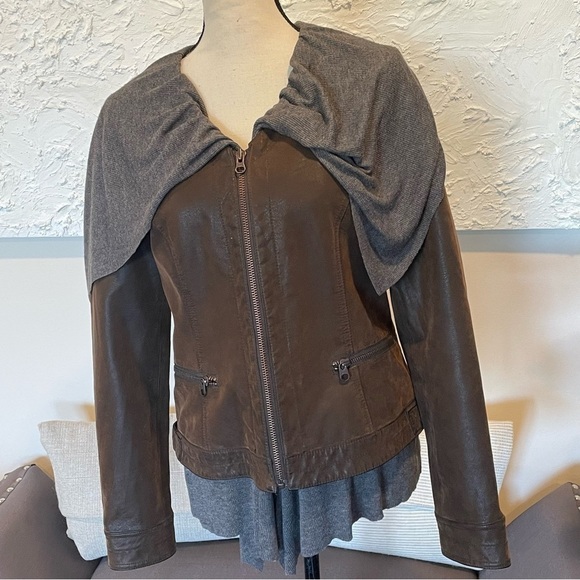 Hei Hei Causeway Faux Leather Jacket Women's Brown Gray Knit Lining sz M. - Picture 2 of 9